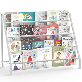 HAVEDAWN high-transparent 4-tier bookshelf front view for easy kid reach.