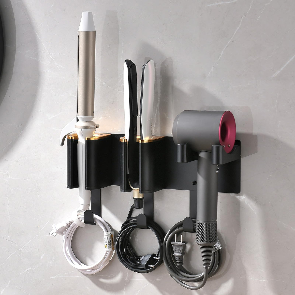 HAVICATO hair tool organizer wall mount front view showing compact 3-in-1 design for easy access.