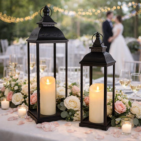 HAVITI lantern base stability supports outdoor placement.