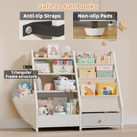 HAVLOTII front-facing book display supports early literacy and easy re-shelving.