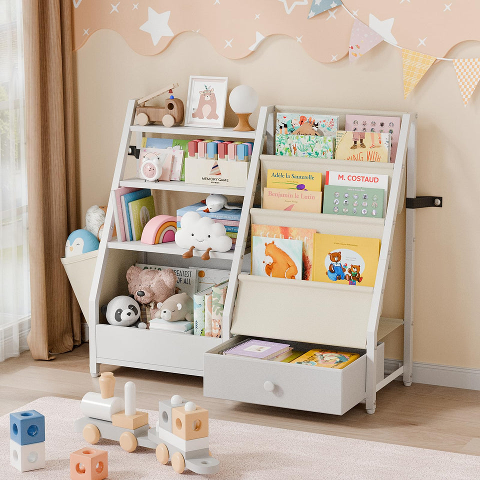 HAVLOTII kids bookshelf front view for easy toddler book selection and independent reading.