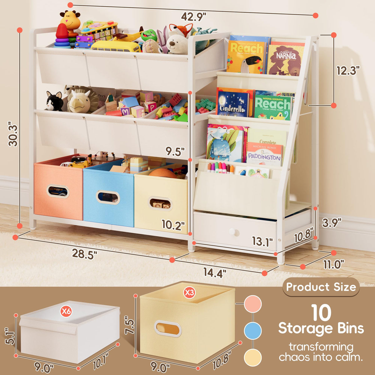 HAVLOTII Montessori sorting design with multiple bin sizes for organized playtime.