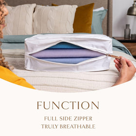 Organic cotton fabric sweater bag by Hayden Hill for breathable storage