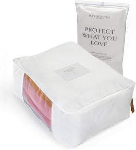 Hayden Hill sweater bag with organza panel protecting cashmere from dust and moths