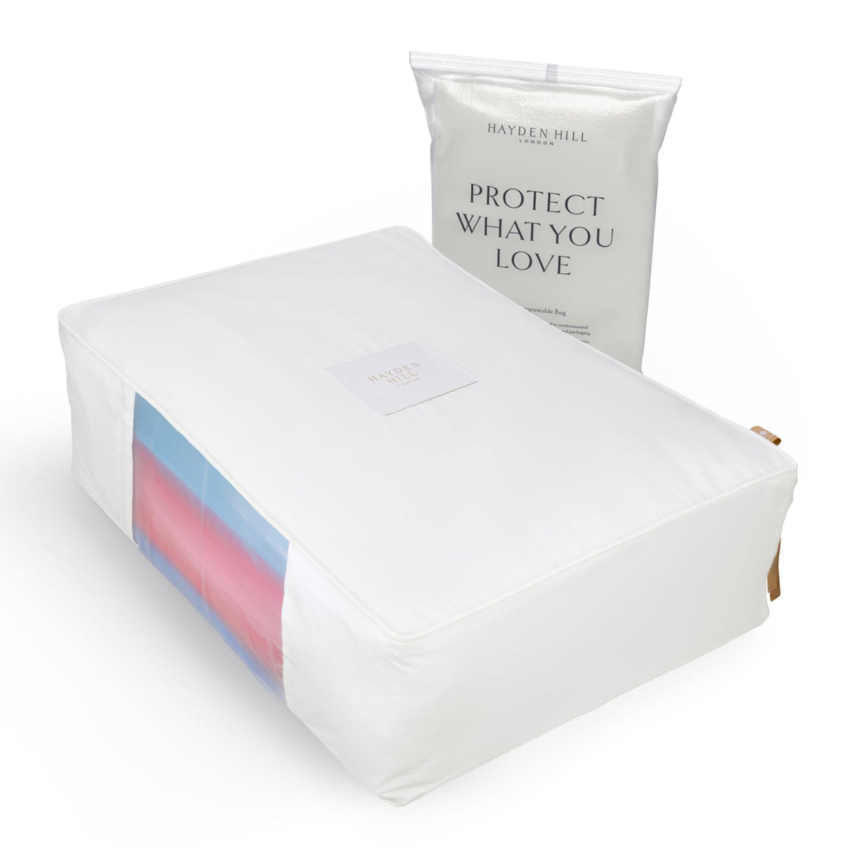 Hayden Hill sweater bag with organza panel keeps clothing protected and visible