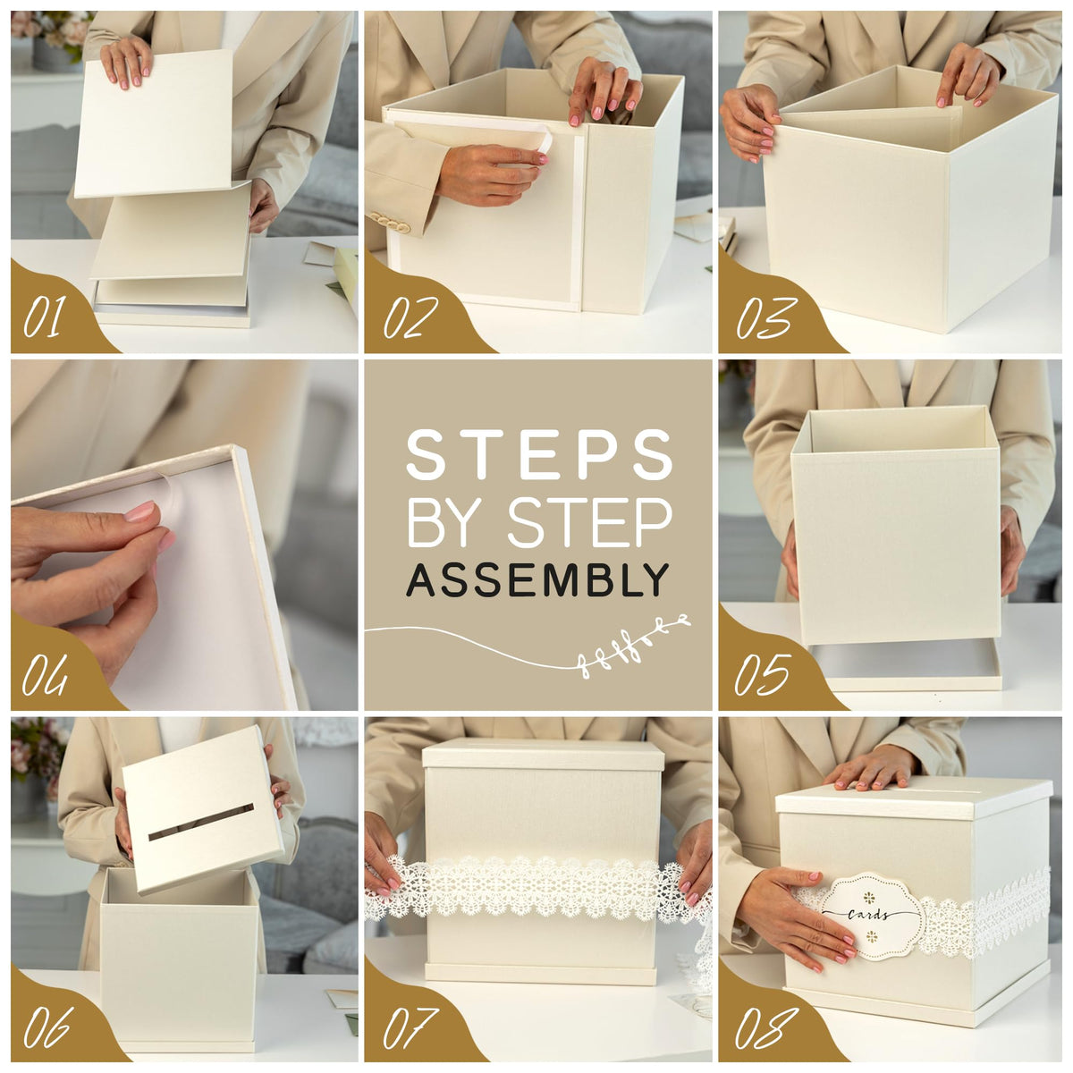 Hayley Cherie Ivory Card Box sturdy construction withstands heavy card loads.