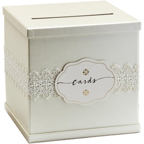 Hayley Cherie Ivory Wedding Card Box with open lid for easy card drop-offs.