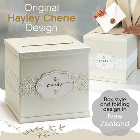Hayley Cherie Ivory Wedding Card Box side view showing durable construction and texture.