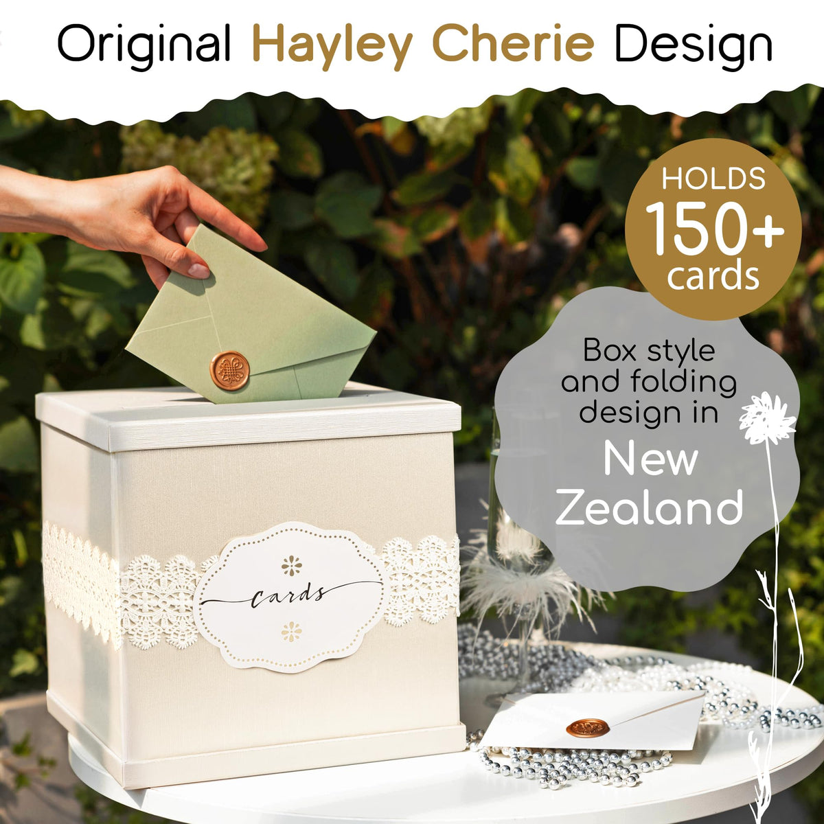 Hayley Cherie Ivory Card Box on a table setup enhancing decor and flow.