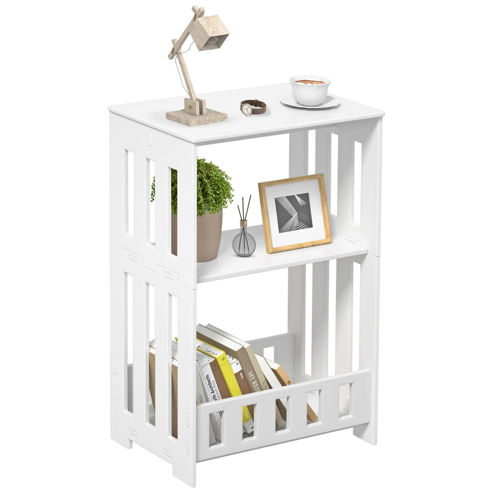 Hayofamy 3-tier side table front view showing compact storage in a small room