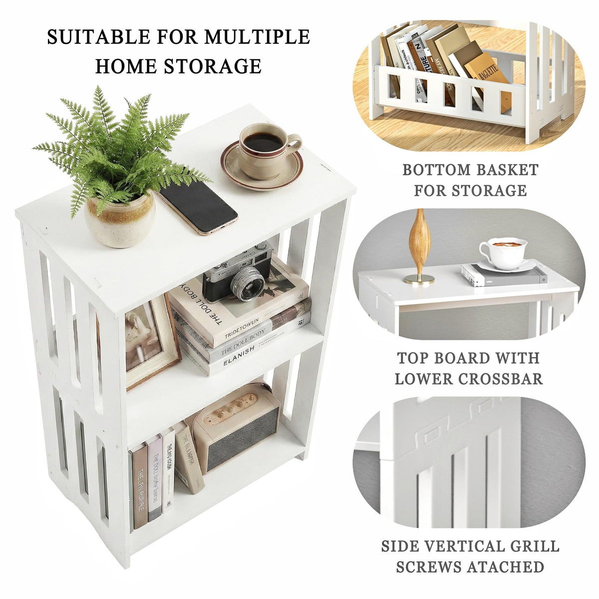 HAYOFAMY white bedroom nightstand with three tiers for essentials.