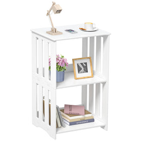 HAYOFAMY 3-tier end table in white front view highlighting compact storage for small spaces.