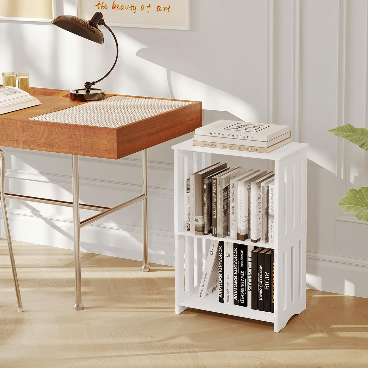 HAYOFAMY white end table compact space saver for entryways and corners.