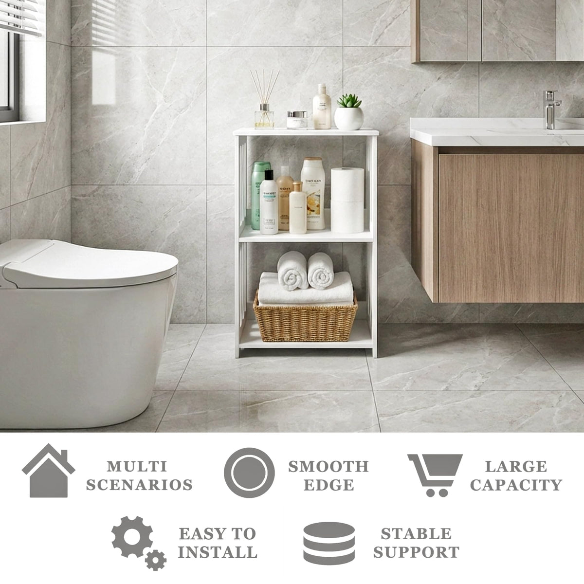 HAYOFAMY 3-tier table white vertical strip design emphasizing stability.