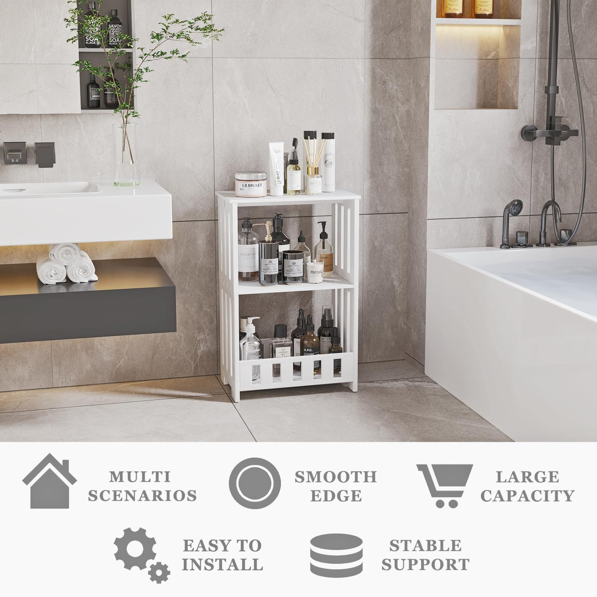 Hayofamy white end table with storage shelves suitable for bedroom or entry