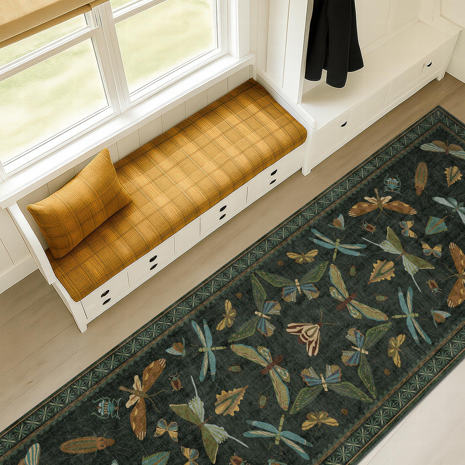 Hazo Haus dark green runner rug for hallways, durable and easy to clean.