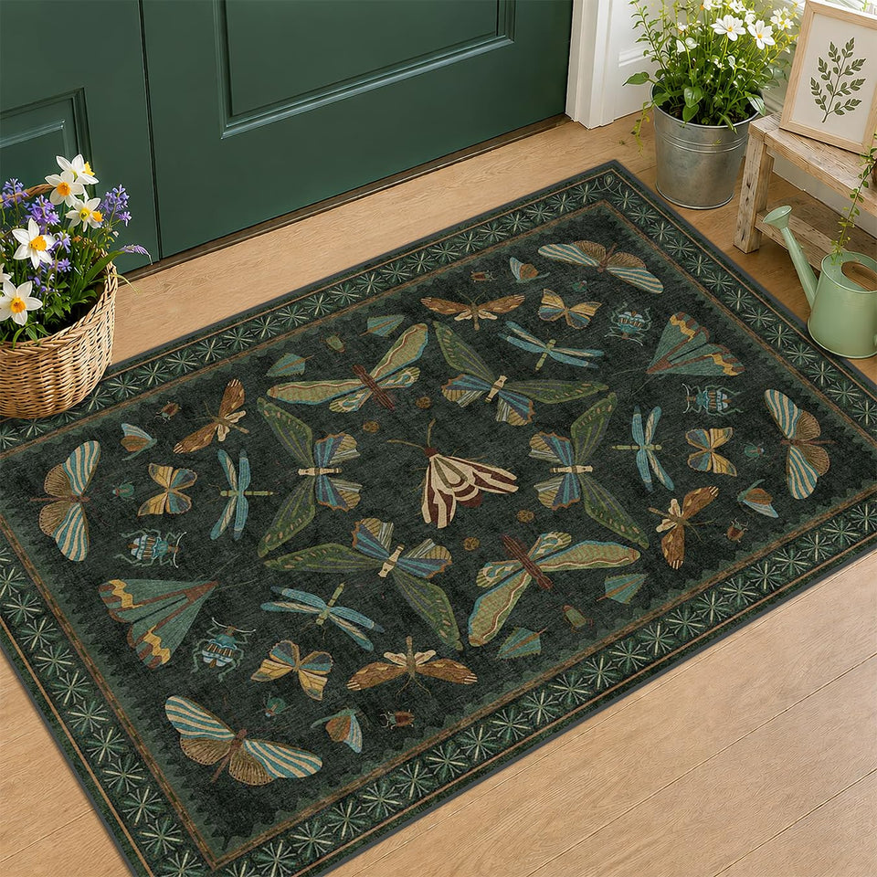 Hazo Haus 2x3 entryway rug in dark green for high-traffic foyers