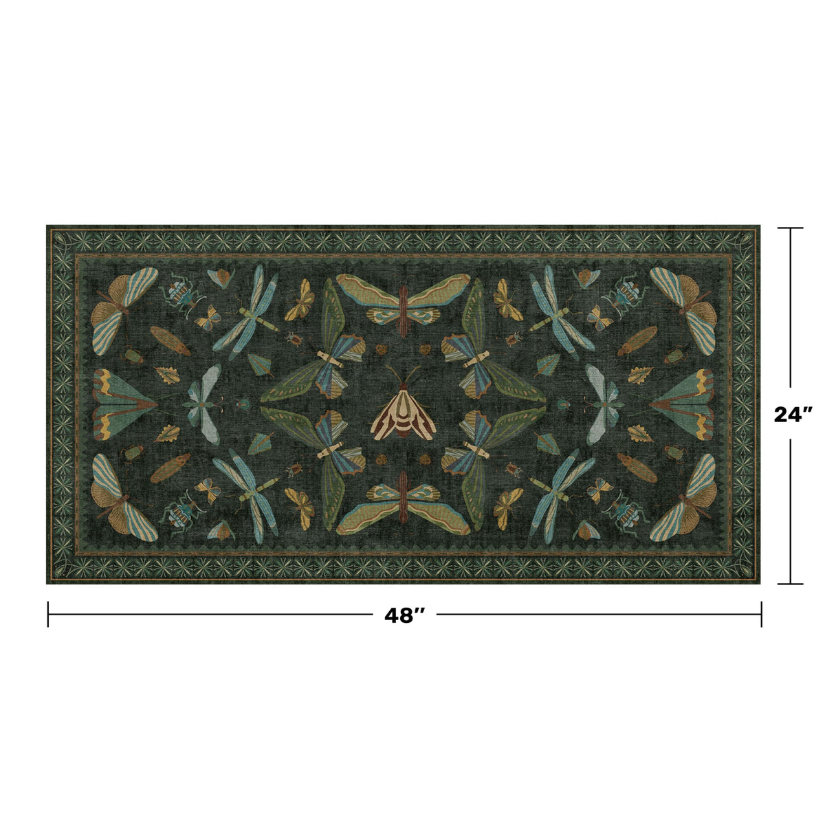 Hazo Haus dark green insect motif rug adds natural charm to living spaces.