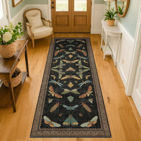 Hazo Haus 2x6 black entryway runner with insect motif for high-traffic hallways