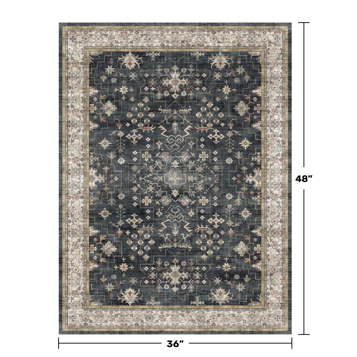Close-up of ash charcoal floral design on Hazo Haus rug