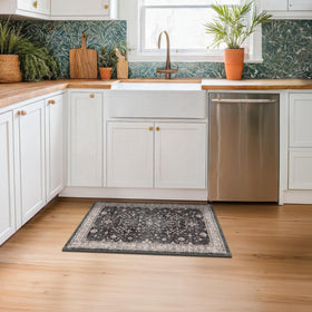 Hazo Haus Ashen Charcoal Floral rug durable underfoot for daily use.