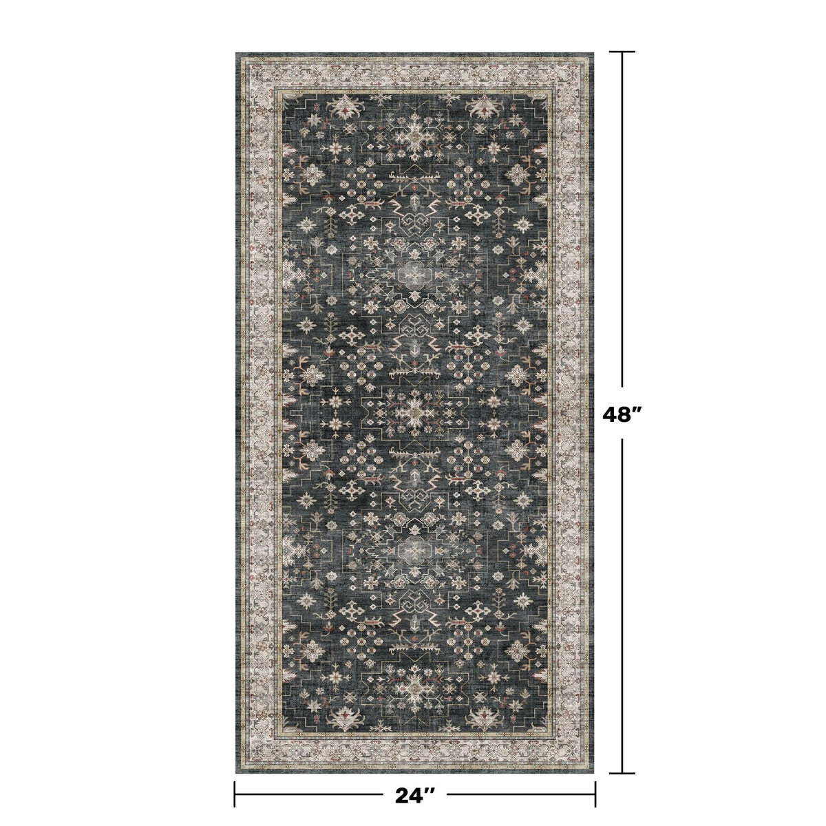 Hazo Haus Ashen Charcoal Floral rug texture close-up shows durable low-pile fibers.