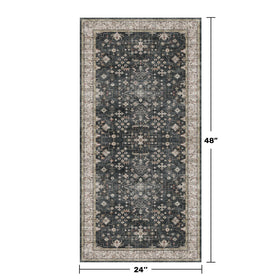 Hazo Haus Ashen Charcoal Floral rug texture close-up shows durable low-pile fibers.