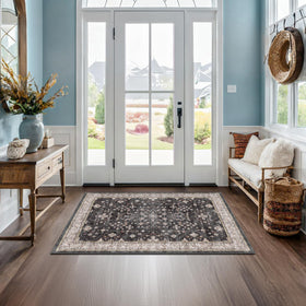 Hazo Haus Black Boho entry rug with non-slip backing for safe doorways