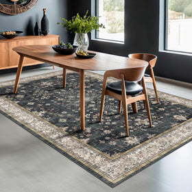 Hazo Haus Boho dining rug shown in a living room setup with warm earthy tones.