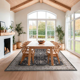 Hazo Haus Boho rug design masks light spills and pet messes with muted colors.