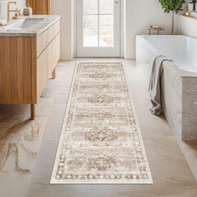 Hazo Haus Boho long runner rug front view, soft underfoot for bathroom use