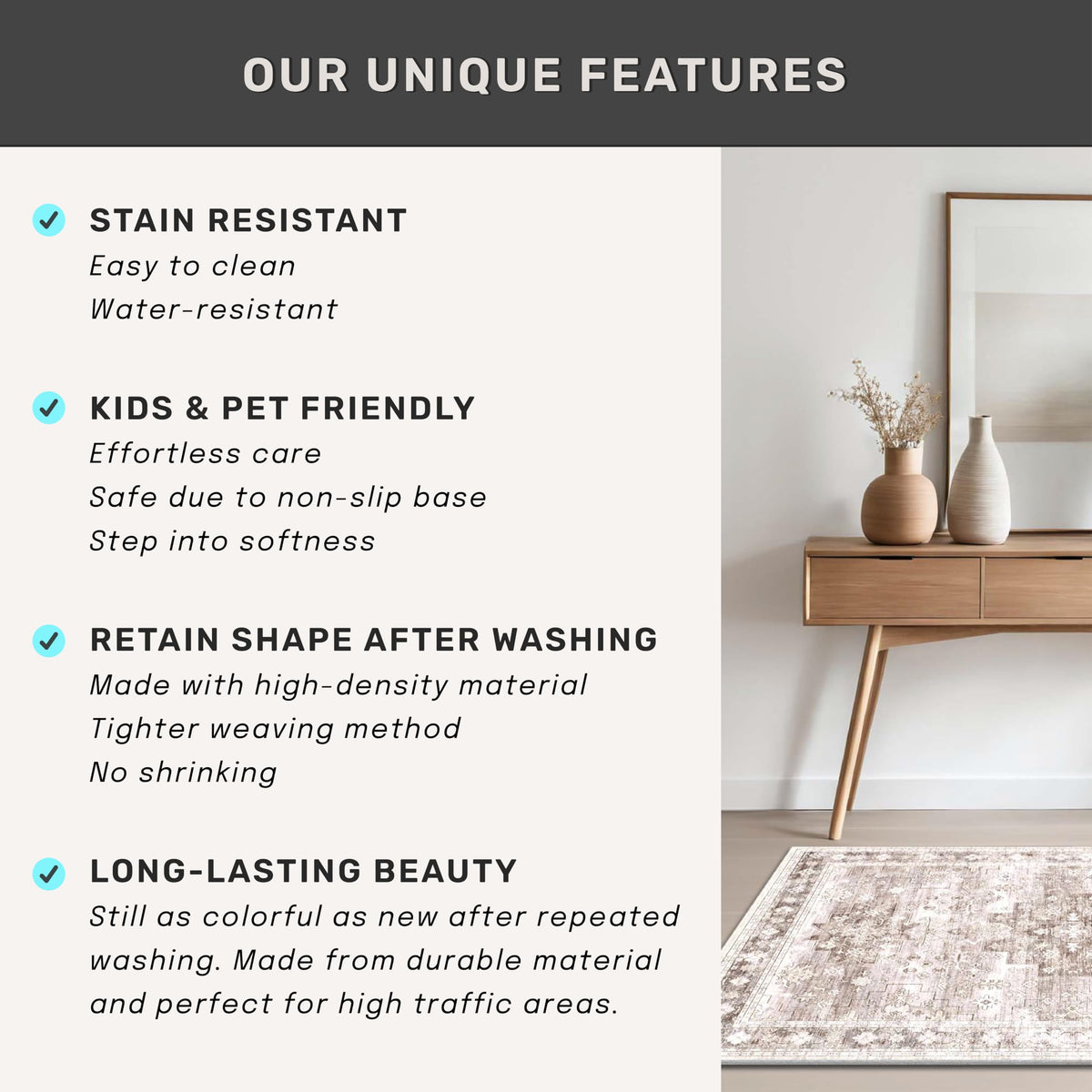 Hazo Haus rug used in pet-friendly space with low-pile texture
