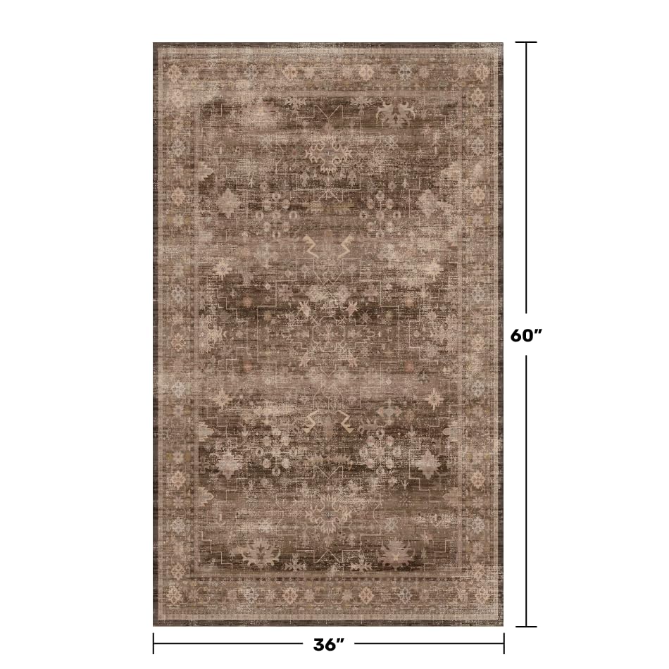 Hazo Haus boho taupe entryway rug with non-slip backing provides secure floor grip.