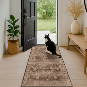 Hazo Haus boho taupe rug suited for kitchen and laundry areas with easy maintenance.