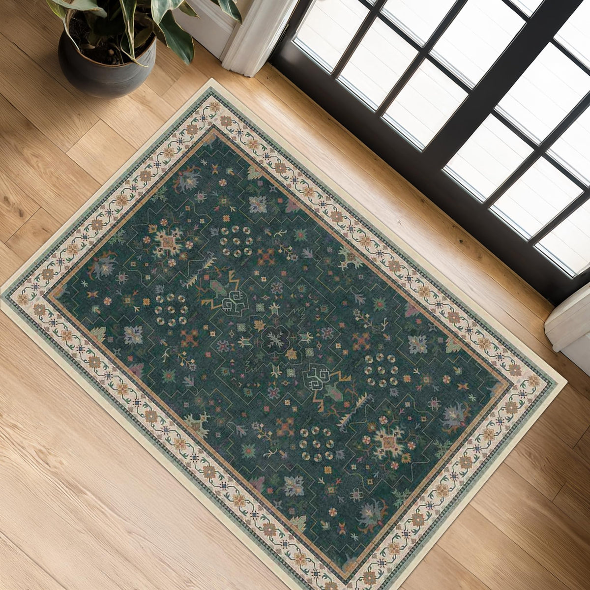 Hazo Haus dark green 2x3 door mat with non-slip surface for entryways.