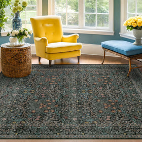 Hazo Haus dark green rug with non-slip backing helps secure placement