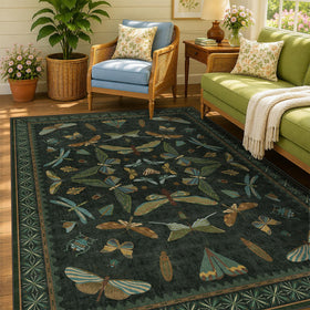 Hazo Haus dark green area rug overview with rich color and cozy underfoot feel.