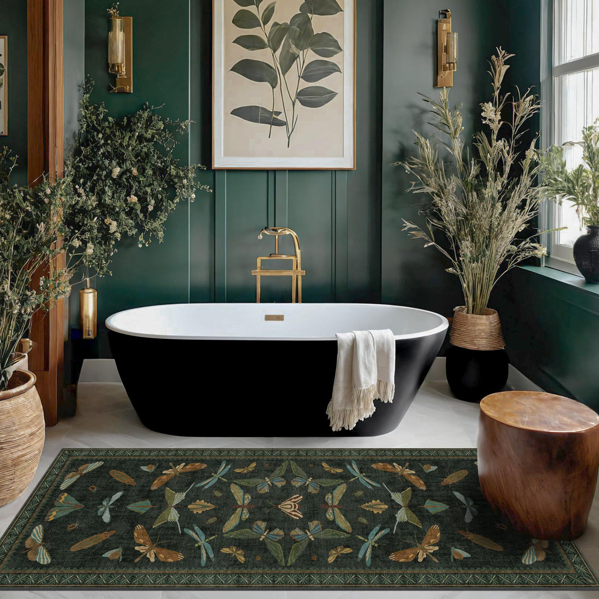 Hazo Haus dark green insect 2x5 runner enhances entryways with a moody woodland vibe