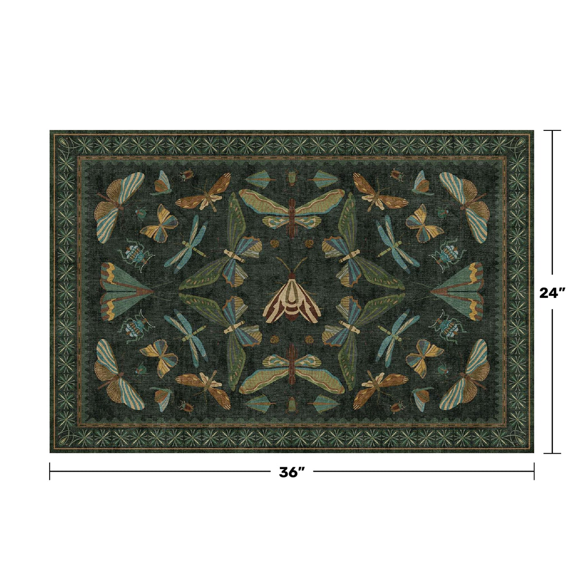 Hazo Haus dark-green insect boho design rug with rich color palette