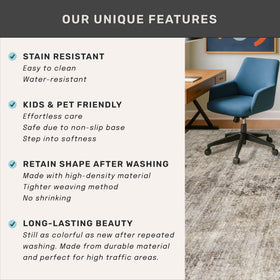 Hazo Haus durable, everyday-use rug resists wear with regular care.