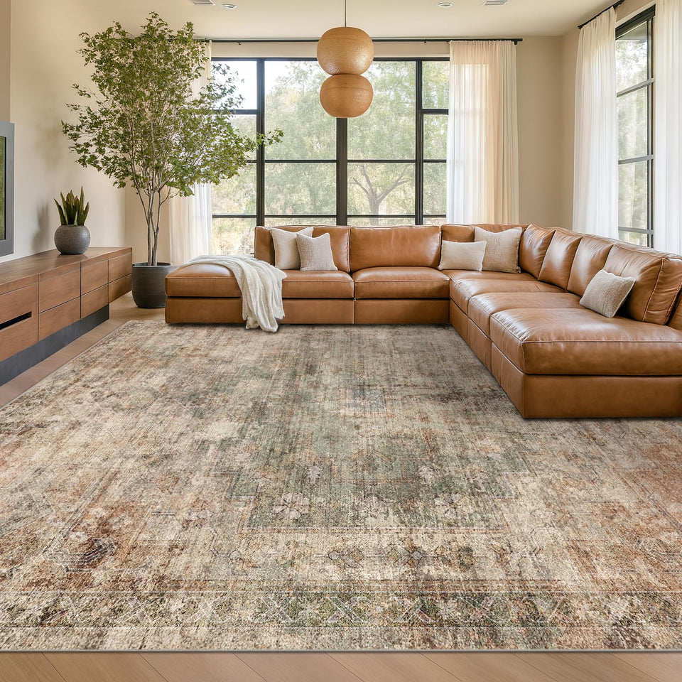 Hazo Haus farmhouse rug 8x10 in living room with soft underfoot and versatile style.