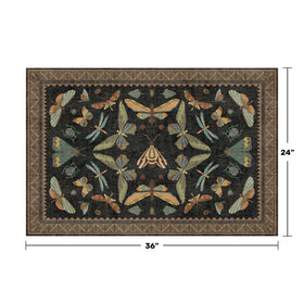 Hazo Haus insect-print area rug featuring moths, butterflies, and dragonflies