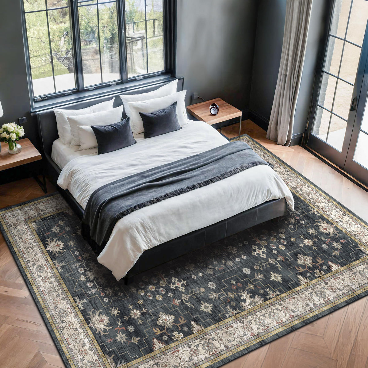 Hazo Haus low-pile rug texture is gentle on floors and easy to vacuum
