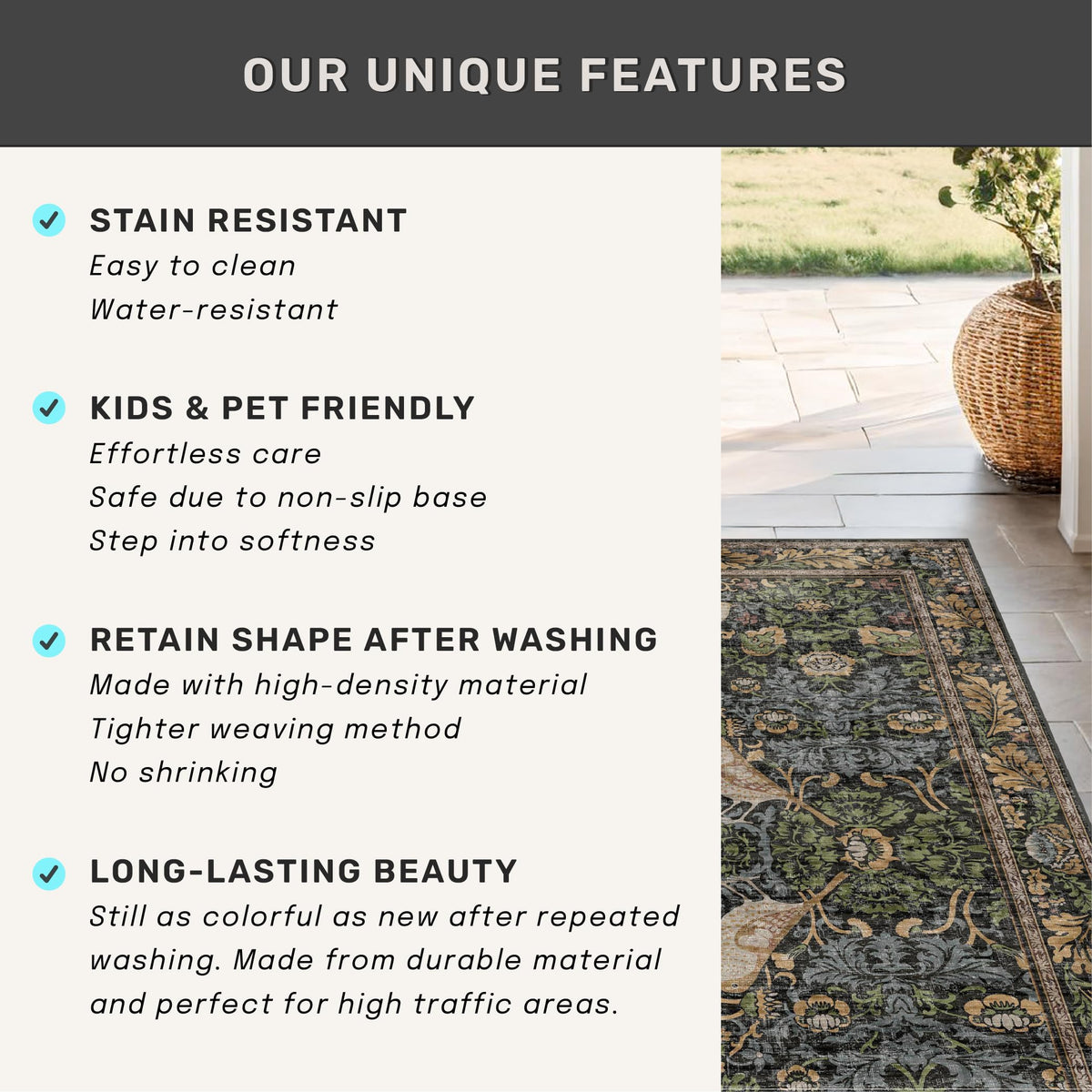 Hazo Haus machine-washable fibers offer easy cleaning