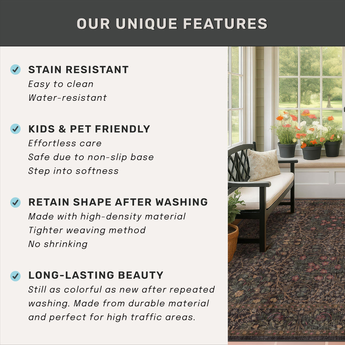 Hazo Haus machine-washable rug ideal for busy homes and quick refresh.