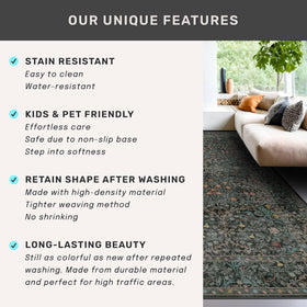 Hazo Haus machine-washable rug for easy cleaning and quick refresh.