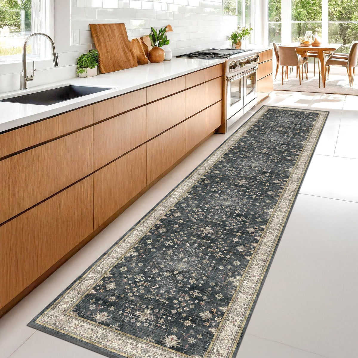 Machine-washable Hazo Haus runner rug shown during a gentle wash cycle.