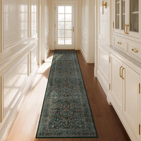 Hazo Haus non-slip backing keeps rug in place on wood or tile floors.
