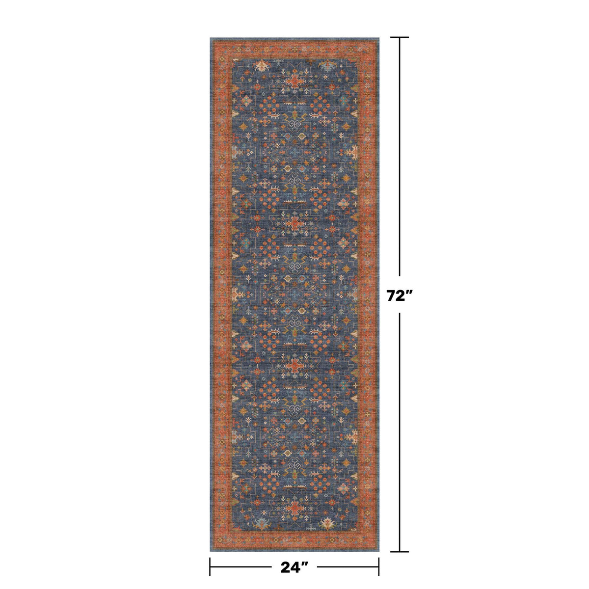 Hazo Haus navy blue runner rug with non-slip backing secures bathroom or laundry areas.