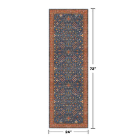 Hazo Haus navy blue runner rug with non-slip backing secures bathroom or laundry areas.
